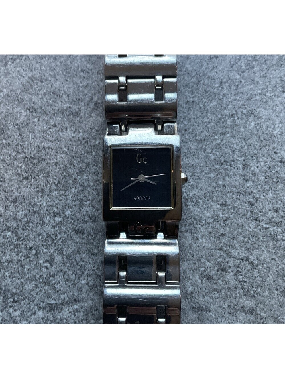 Guess Womens Tank Style Watch 19mm Stainless Steel Case & Band Black Dial D4